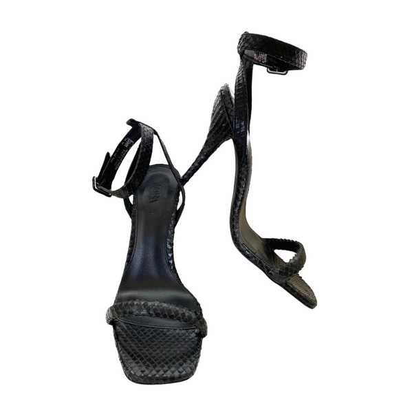 ZARA 100% Leather Snakeskin Print Sandal - Picture 5 of 5